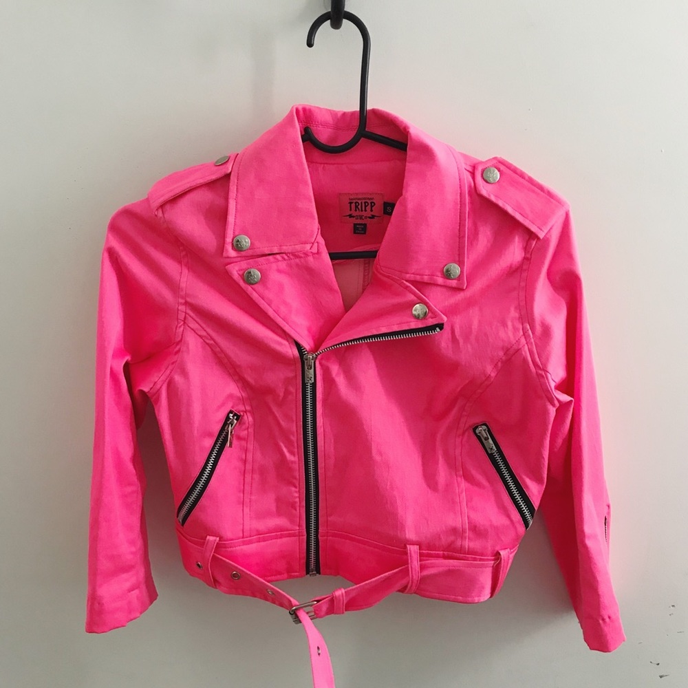Tripp NYC hot pink cropped moto jacket, size S